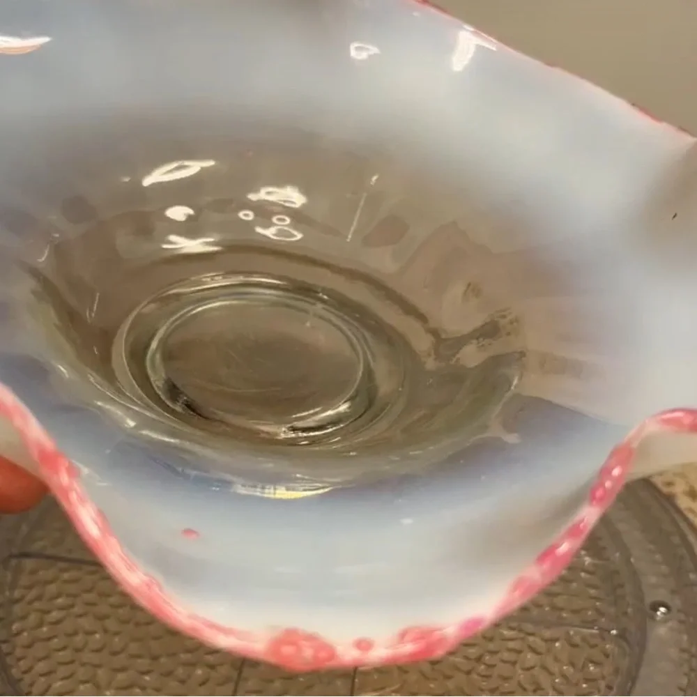 Pair Antique Cranberry Frit Moonstone Paneled Bowl Jefferson Glass Fancy Fantail